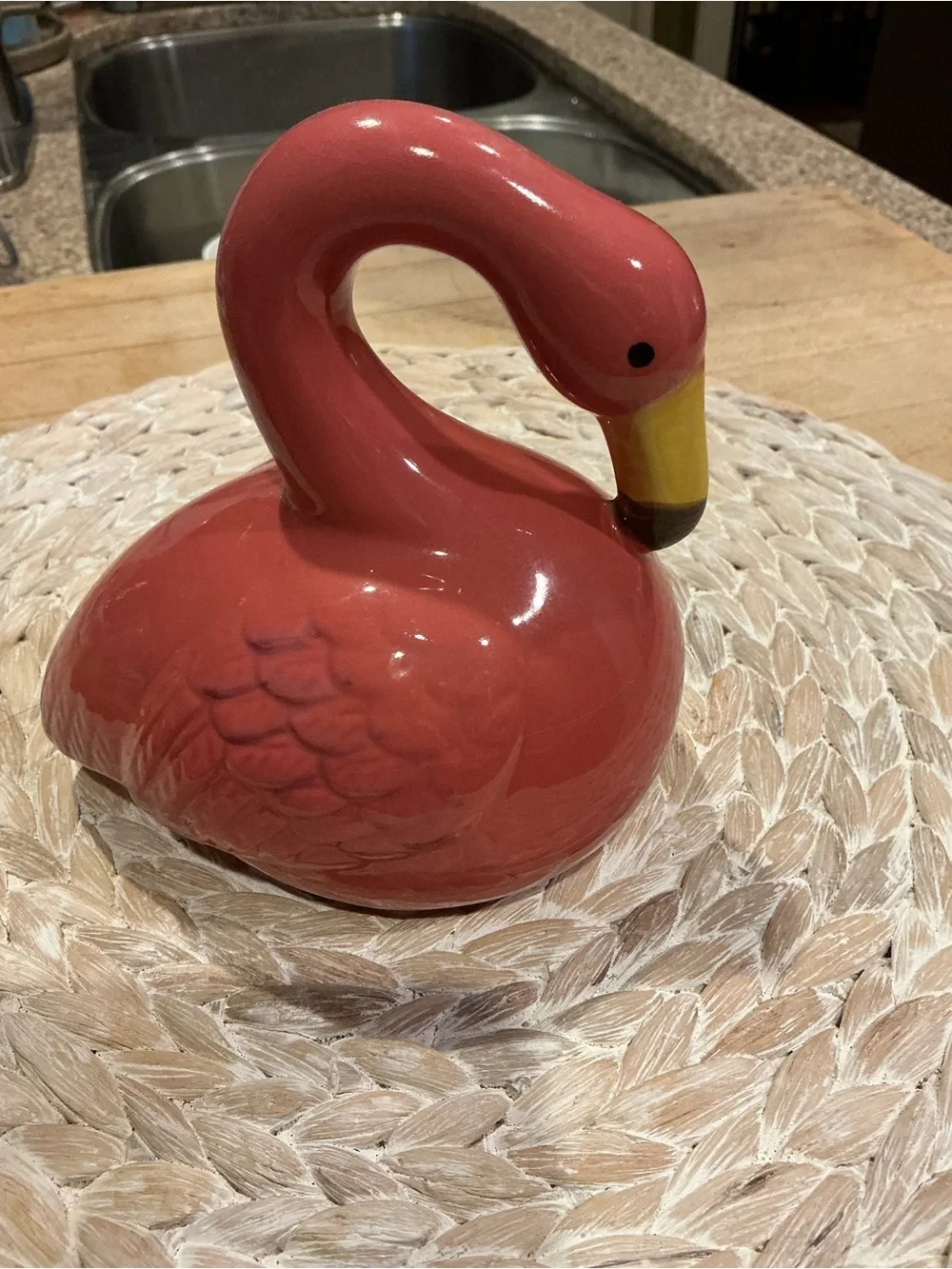 Coral Ceramic Flamingo Figurine - HOLDS scrub Pad. Or Soap